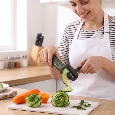 Coupe legume manuel utilisé pour réaliser de belles roses de courgettes lisses
