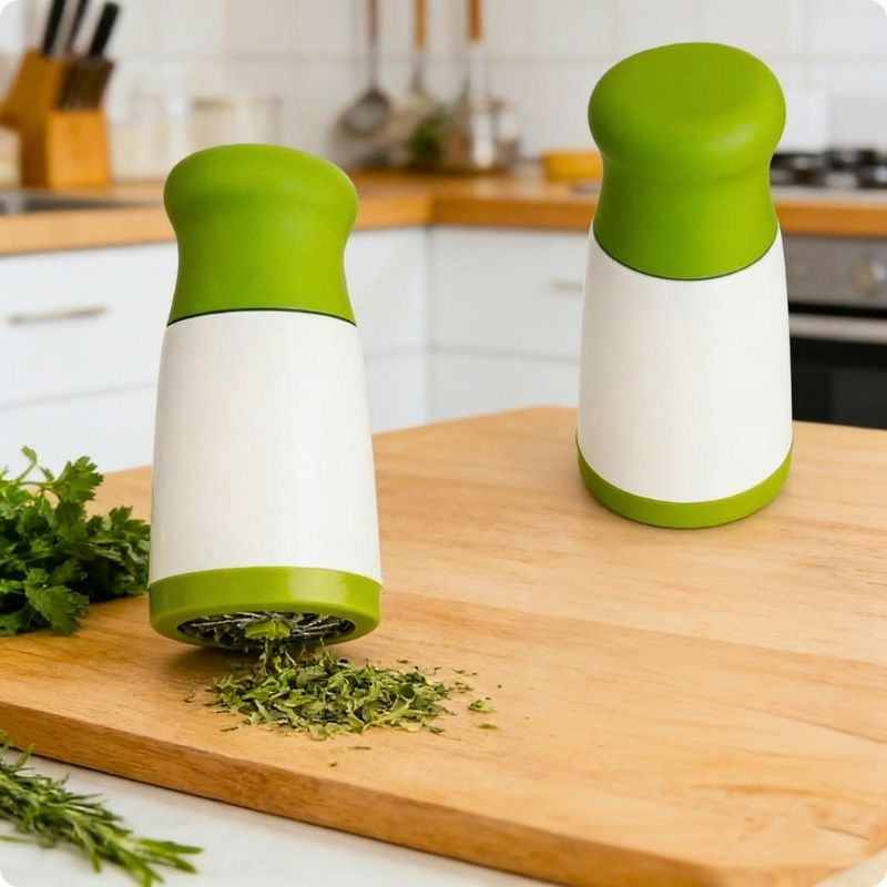 Mini hachoir herb'ine posé debour sur planche