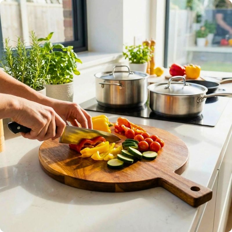 planche à découper en bois la belle ronde utilisée pour couper des légumes