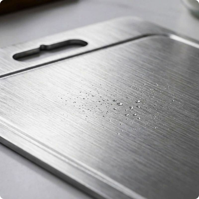 Planche à découper inox'ine avec fine peliculle d'eau dessus