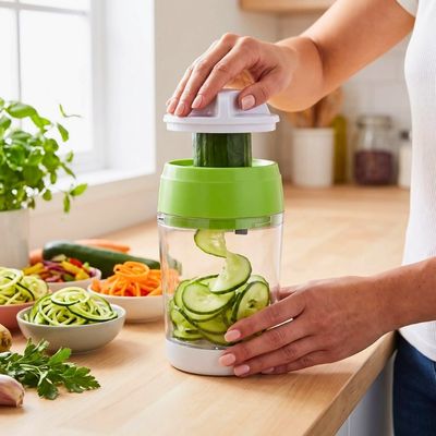 Coupe légumes spiralo'ine utilisé pour réaliser des lamelles de concombre