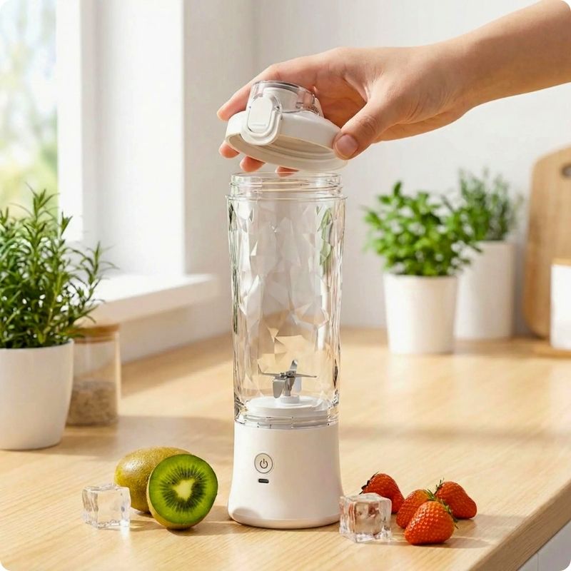 Personne enlevant le bouchon d'un mini blender
