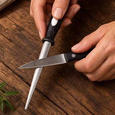 Aiguiseur couteau lame f'ine utilisé sur un couteau en cuisine