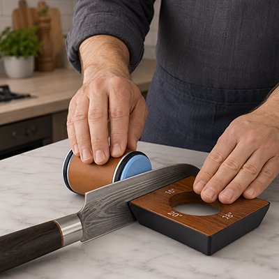 Aiguiseur couteau utilisé en cuisine par un homme qui aiguise un couteau