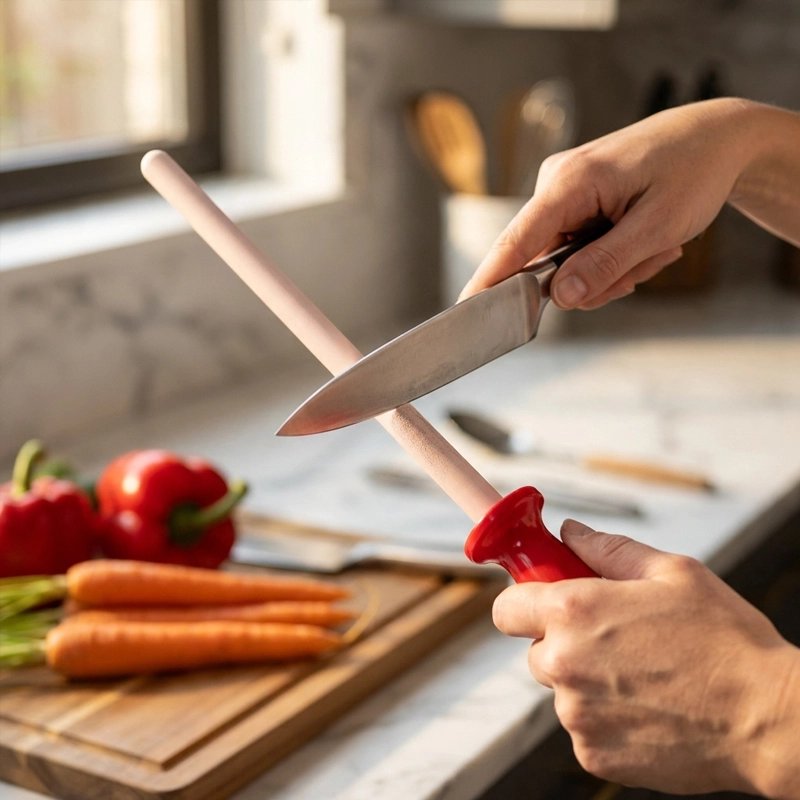 Aiguiseur de couteau tig'ine utilisé pour aiguiser un couteau de cuisine