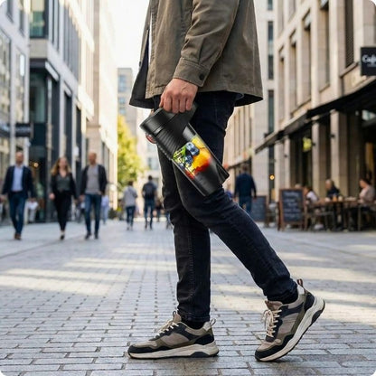 Personne marchant avec un blender portable