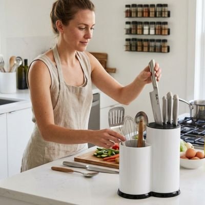 Bloc couteaux élégantiss'ime utilisé par une femme