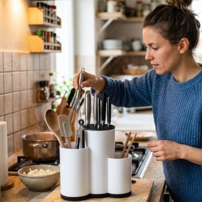 Bloc couteaux organiz'ine utilisé par femme