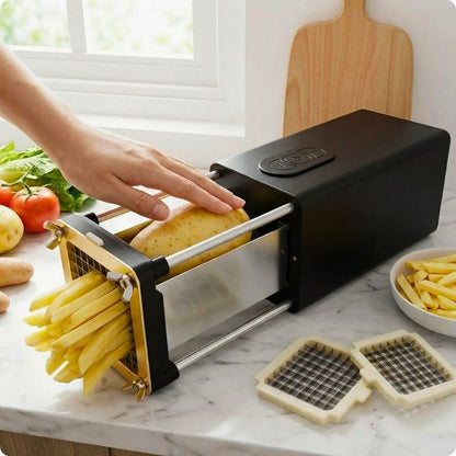 Coupe frite electrique électrique express'ine avec des frites qui sortent de l'appareil