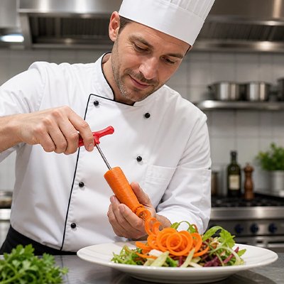 Coupe legume manuel tortil'ine utilisé par un cuisinier
