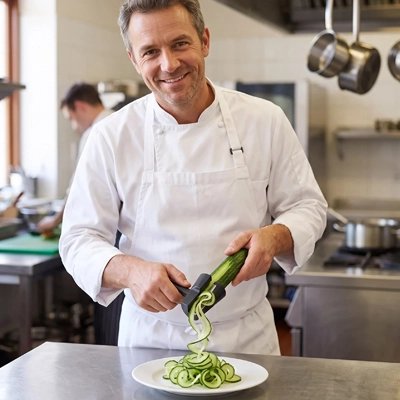 Coupe legume manuel utilisé pour réaliser des spaghettis de courgette