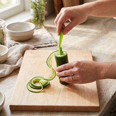 Coupe légumes manuel spirale perfect'ine utilisé pour créer des spirales de courgette