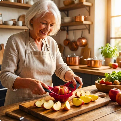 Coupe pomme octo'ine utilisé par une grand-mère en cuisine