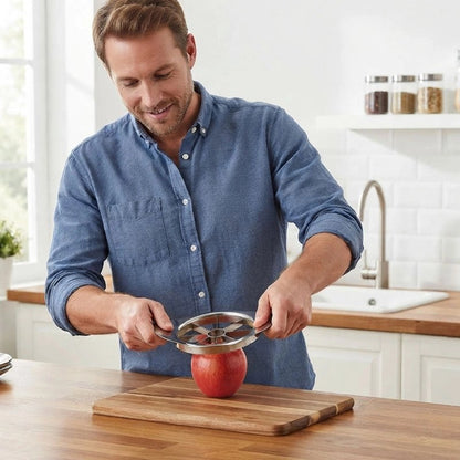 Coupe pomme​ utilisé par un homme qui coupe une pomme