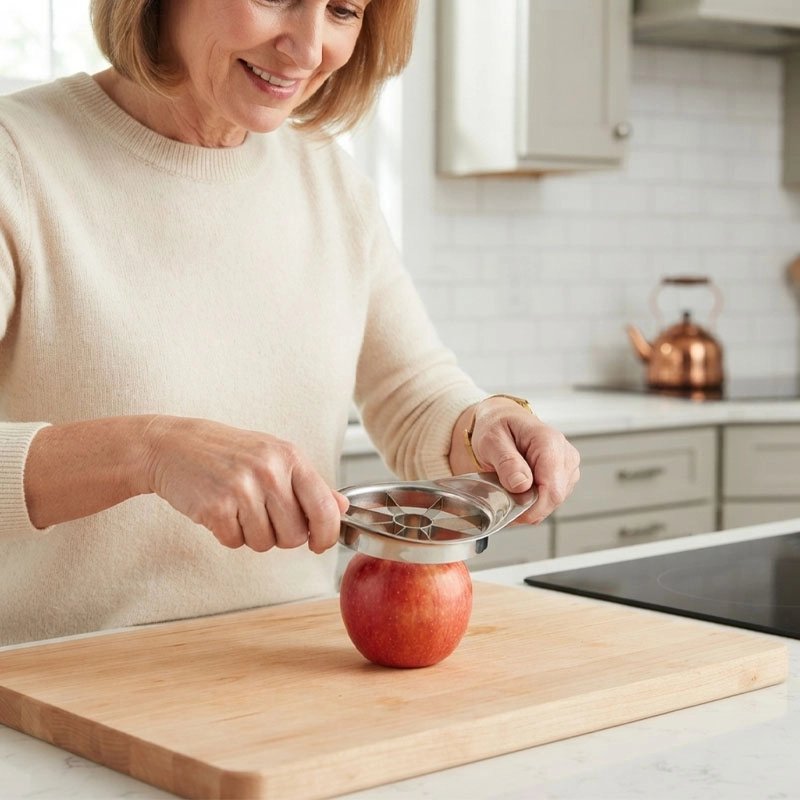 Coupe pomme​ utilisé par une femme qui coupe une pomme