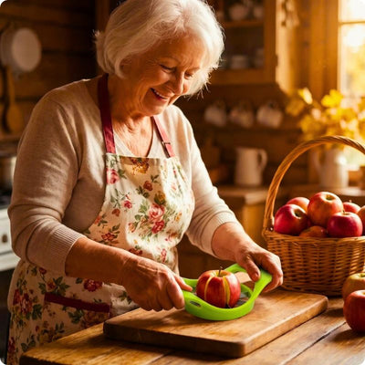 coupe pomme verd'ine utilisé par une grand mère