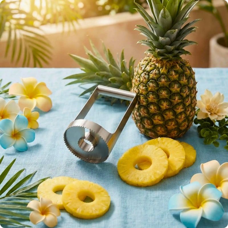 Épluche ananas tropicup'ine posé contre un ananas