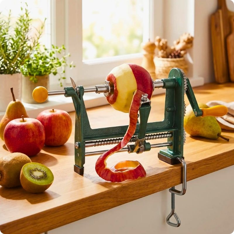 éplucheur à pommes pomm'ine fixé sur une table