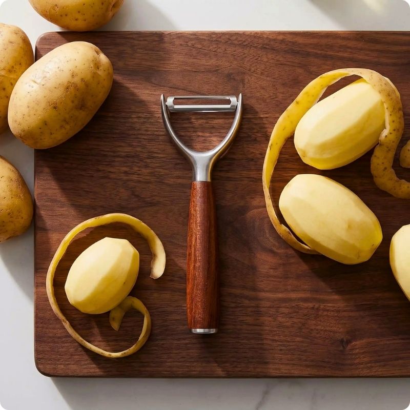 éplucheur pomme de terre pluch'ine posé sur une planche
