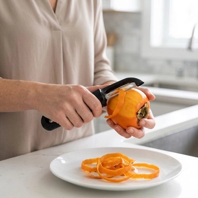 Eplucheur utilisé pour éplucher un kaki pomme