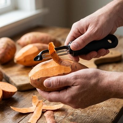 Eplucheur utilisé pour éplucher une patate douce
