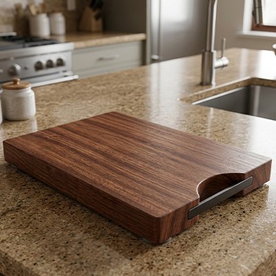 Planche à découper bois posée sur une table en cuisine