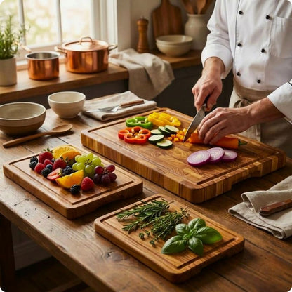 planche a decouper bois utilisée par cuisinier