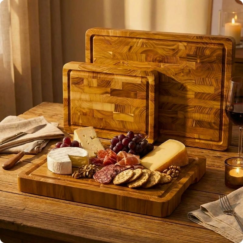 planche a decouper bois avec fromage et charcuterie dessus