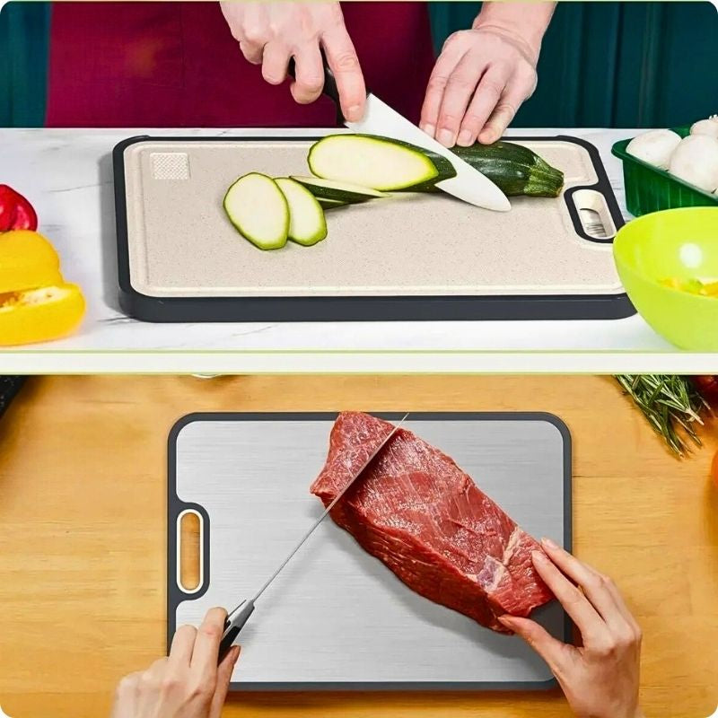 Planche à découper hygiénique un côté viande, un côté légume