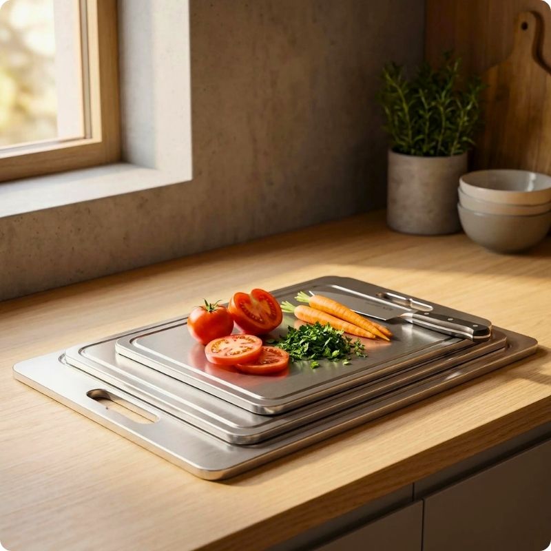 Planche à découper inox'ine posée l'une sur l'autre