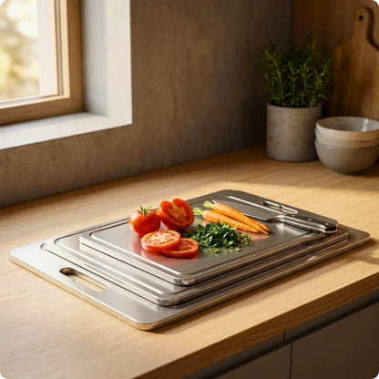 Planche à découper inox'ine posée l'une sur l'autre