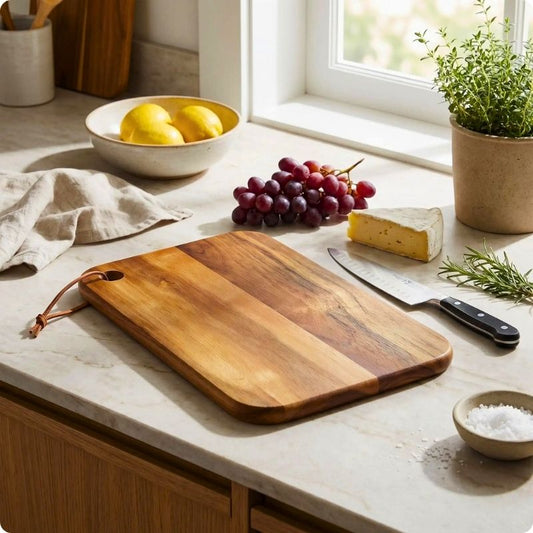 Planche pour cuisine double fac'ine  posée sur un plan de travail