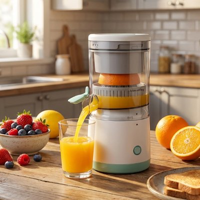 Presse agrume électrique posé sur une table en cuisine