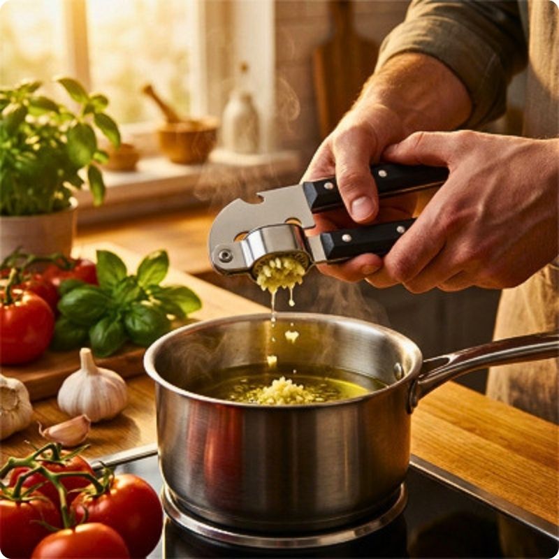 Presse-ail master'ine écrase ail dans casserole