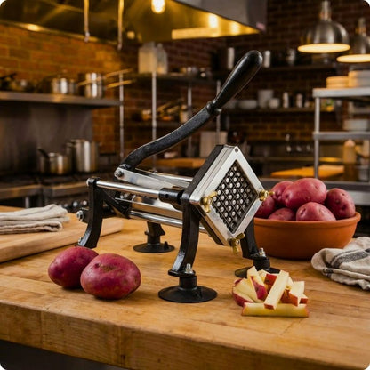 presse frite chef pro posé sur plan de travail d'une cuisine professionnelle
