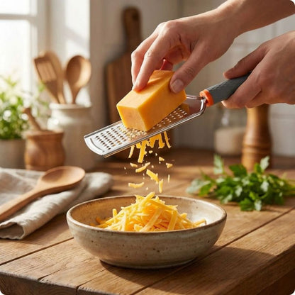 râpe à fromage râpant fromage au dessus d'un bol