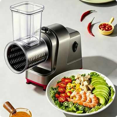 râpe légumes électrique easy rap'ine posée à côté assiette de légumes