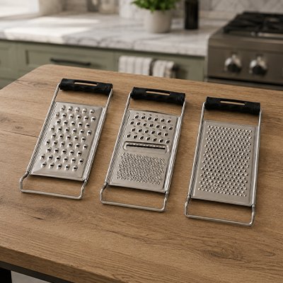 Râpe pour carottes rap'ine pro inox posée sur une table