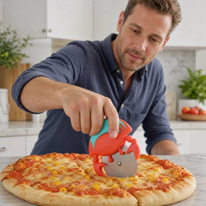 Roulette à pizza crab'ine utilisée pour couper pizza