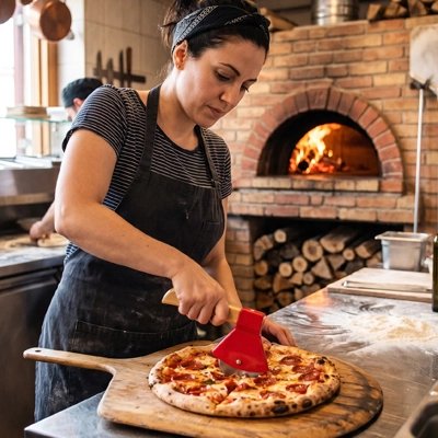 roulette à pizza utilisé par une femme en cuisine