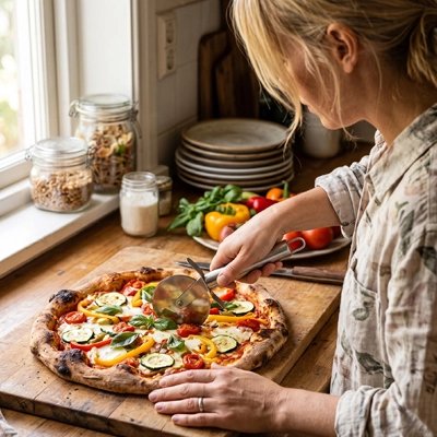 roulette à pizza utilisé pour couper une pizza en parts égales