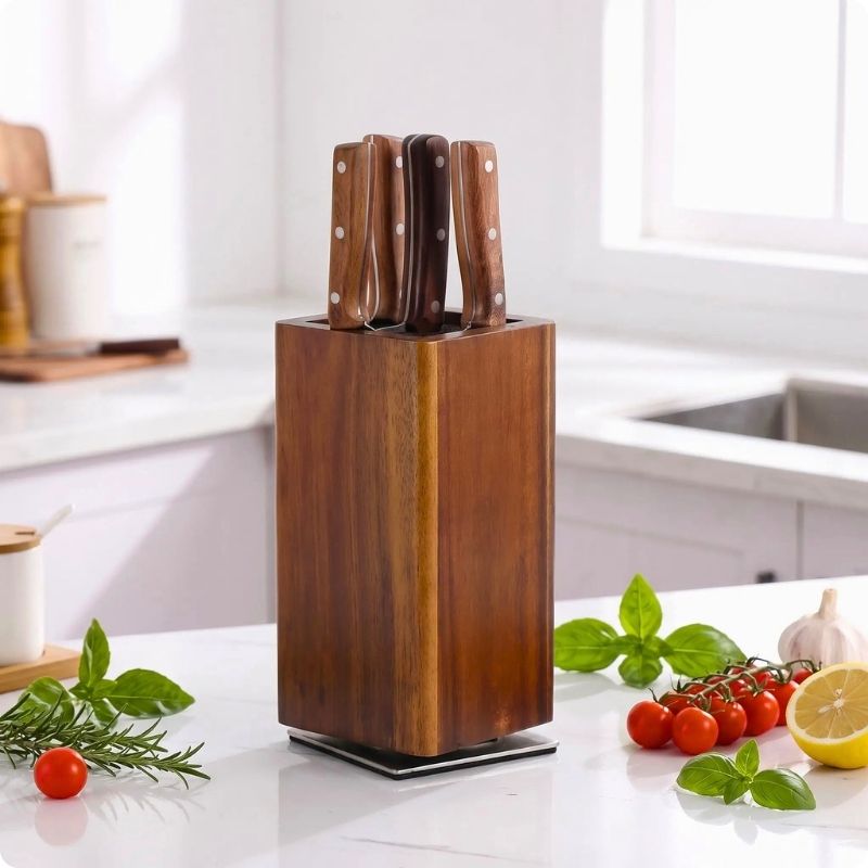 support aimanté pour couteau 360 rotatif'ine posé à côté de tomate cerise